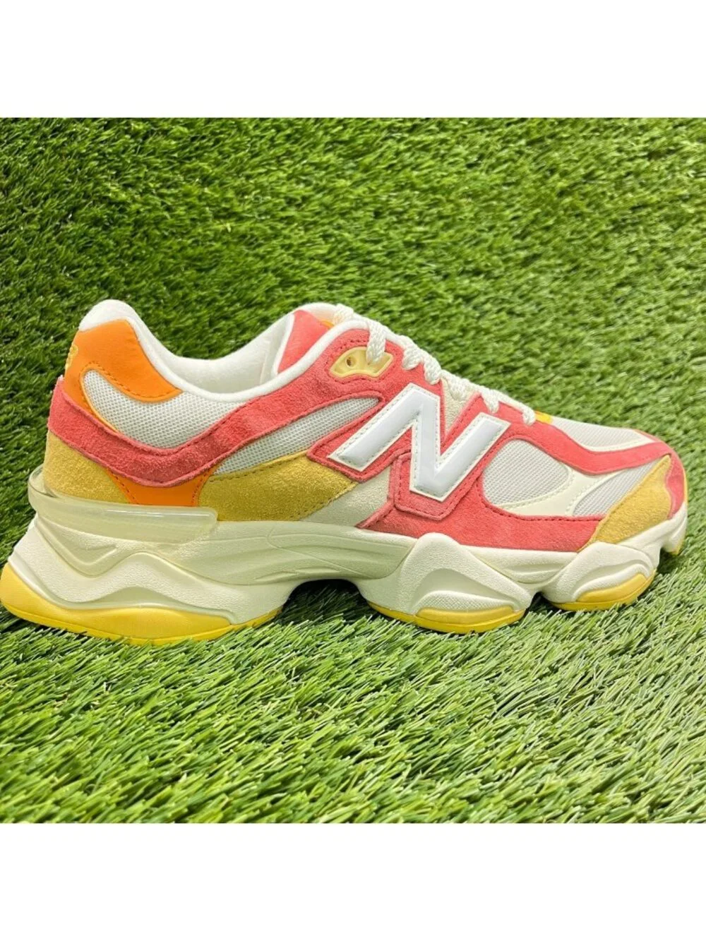 New Balance 9060 Fluorescent Mens Size 9.5 White Orange Running Shoes Sneakers